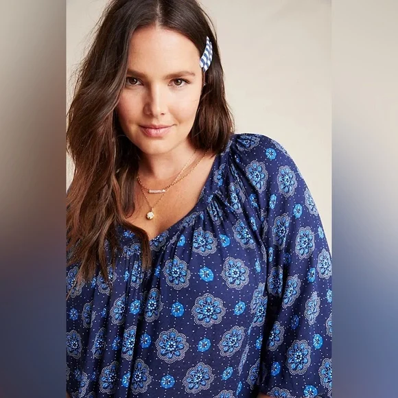 Anthropologie MAEVE Boswell Blue Peasant Longsleeve Blouse US size 6 M Medium - Picture 10 of 11